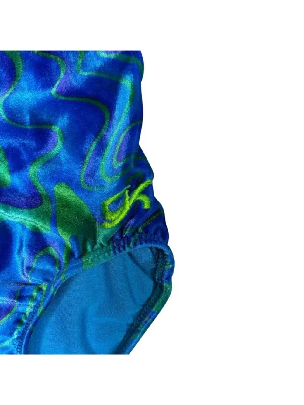 GK Velvet Leotard Gymnastics Blue Green Swirl Size Child Large